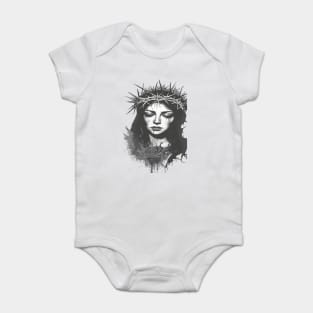 Grayscale Artistic Composition Featuring a Crown Baby Bodysuit